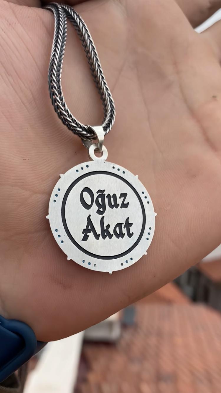 Göktürk Madalyon | El İşi Taş Mıhlama | Unisex Model |Tamamen Kişiye Özel | 925 Ayar Gümüş - Görsel 3