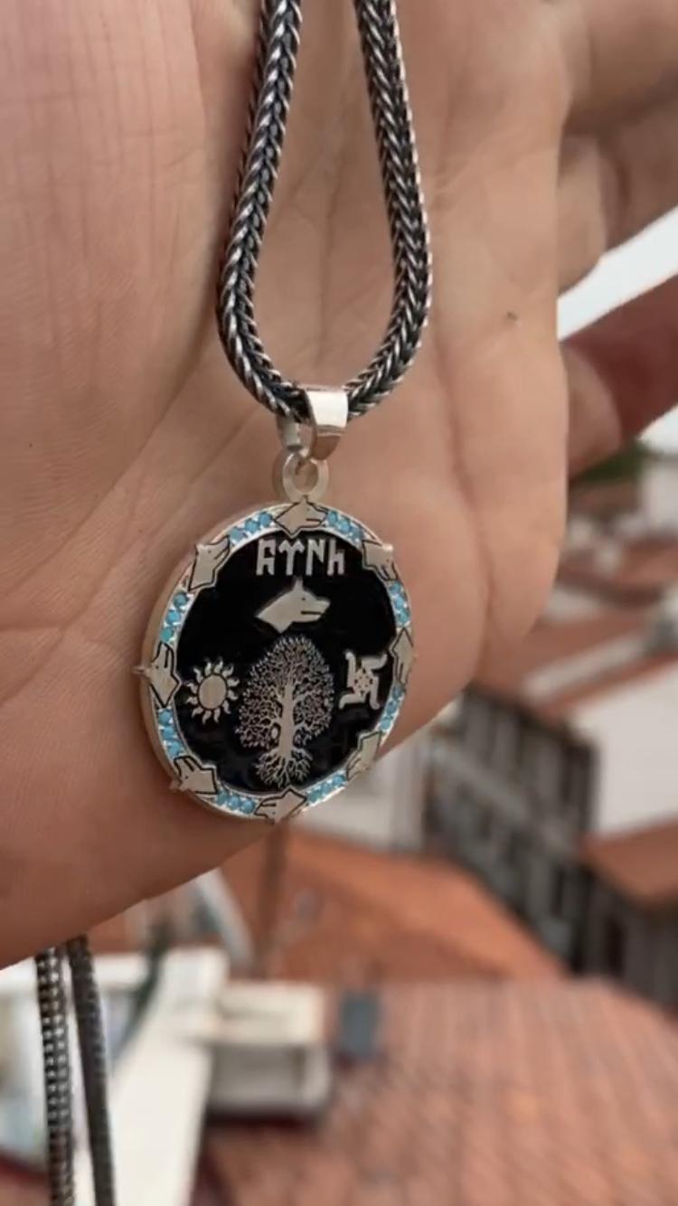 Göktürk Madalyon | El İşi Taş Mıhlama | Unisex Model |Tamamen Kişiye Özel | 925 Ayar Gümüş - Görsel 5